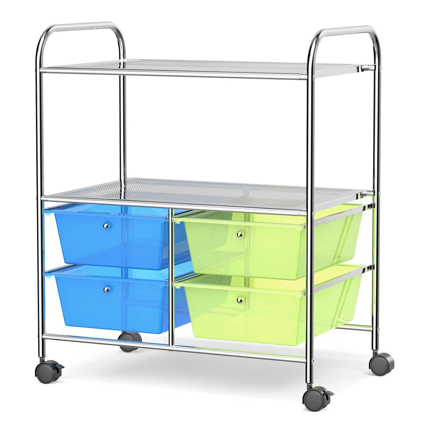 Costway 4 Drawers Rolling Storage Cart Metal Rack Shelf Home Office Furniture 2 Shelves