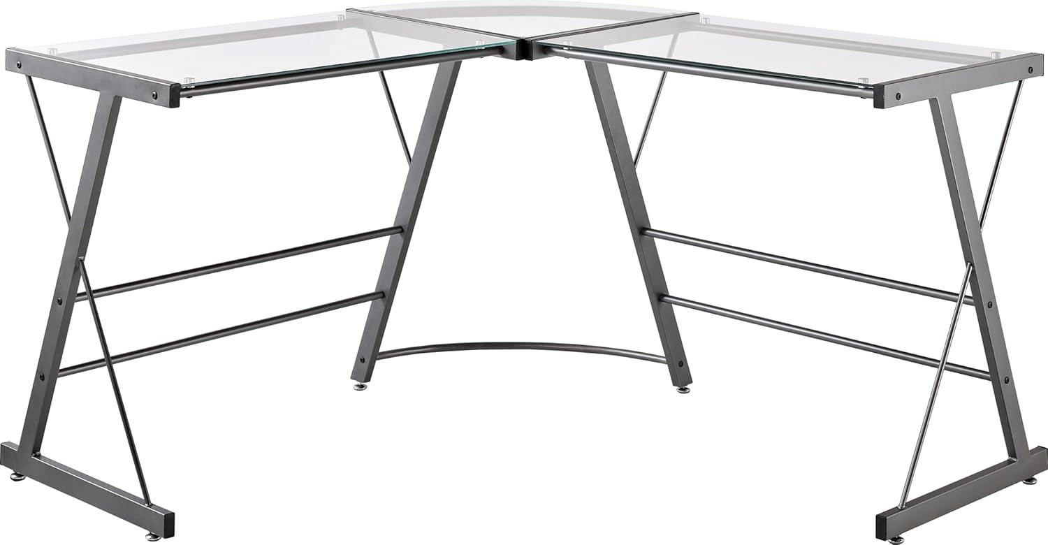 Modern Gray Glass L-Shaped Home Office Computer Desk