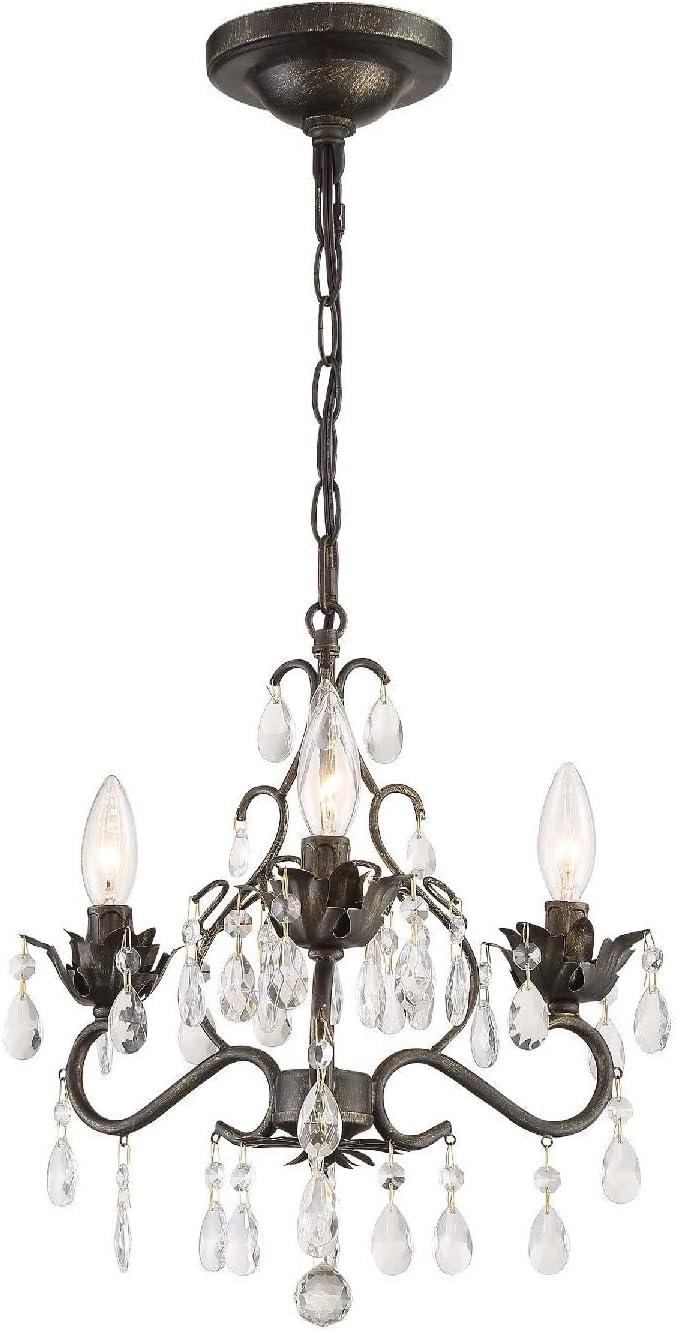 Elegant English Bronze Mini Chandelier with Clear Hand-Cut Crystals