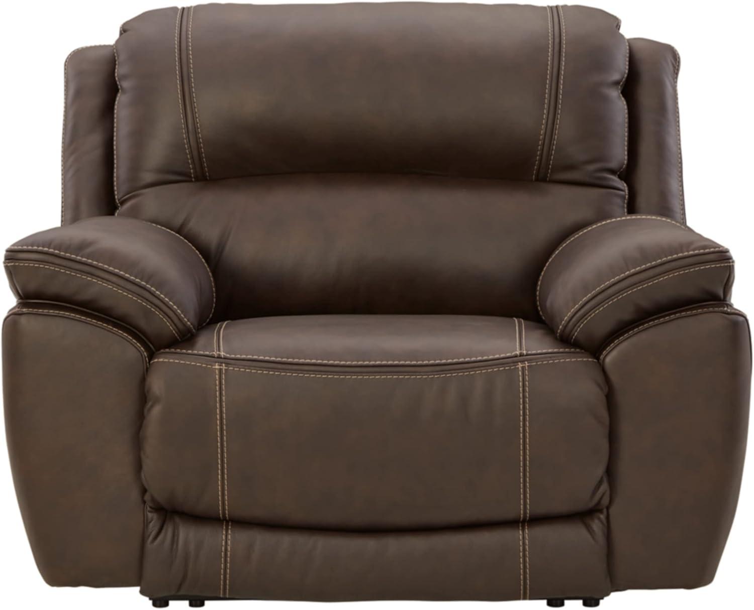 Brown Leather Contemporary Power Recliner with Adjustable Headrest