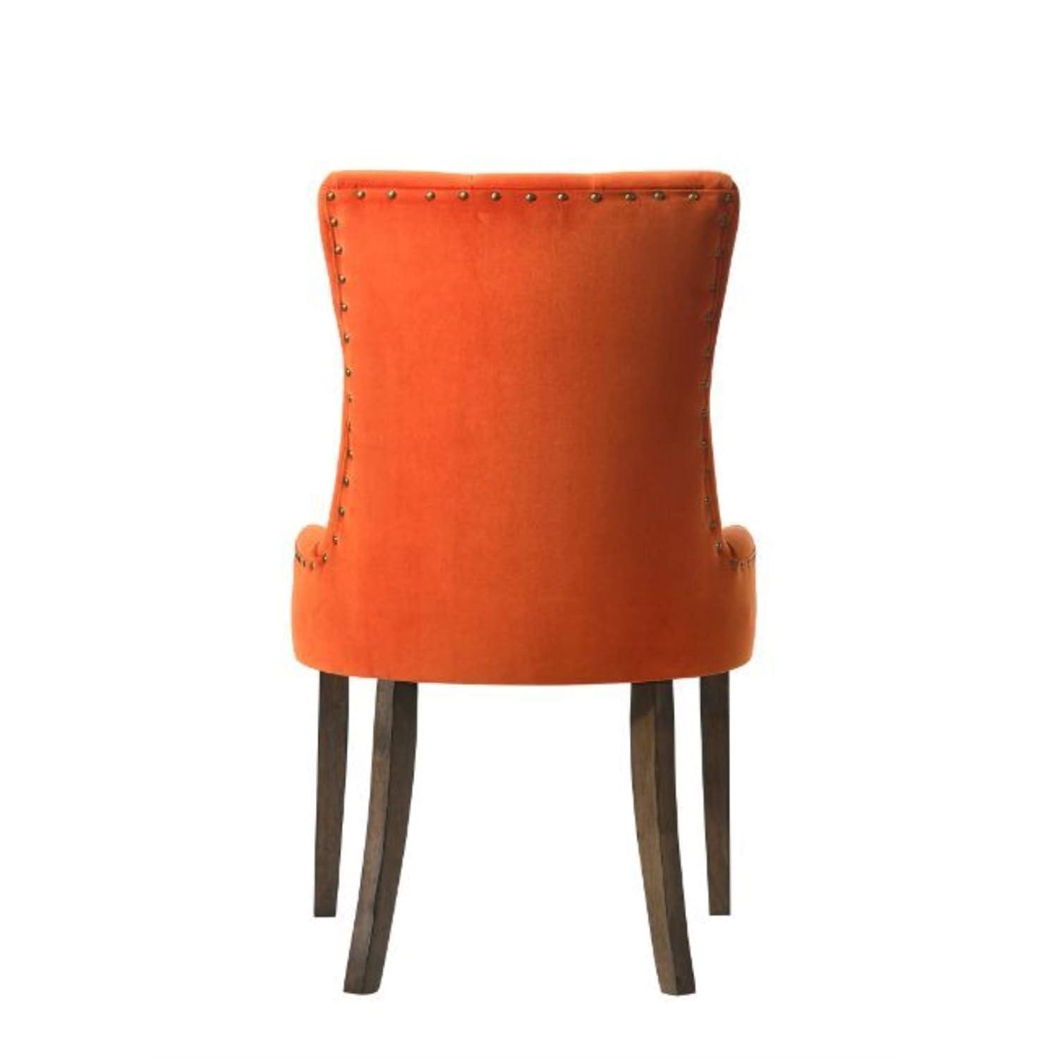 22" Farren Accent Chair Orange Velvet/Espresso Finish - Acme Furniture: Tufted, Nailhead Trim, Linen Upholstery, Wood Frame