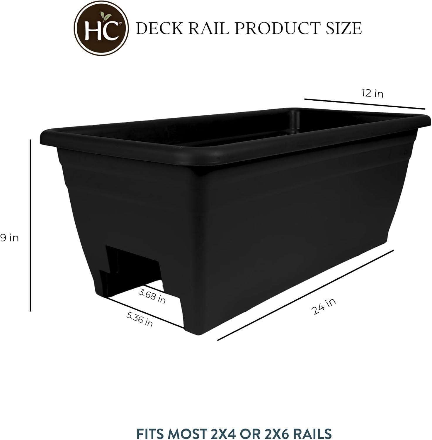 Black 24 Inch Rectangular Plastic Deck Rail Planter