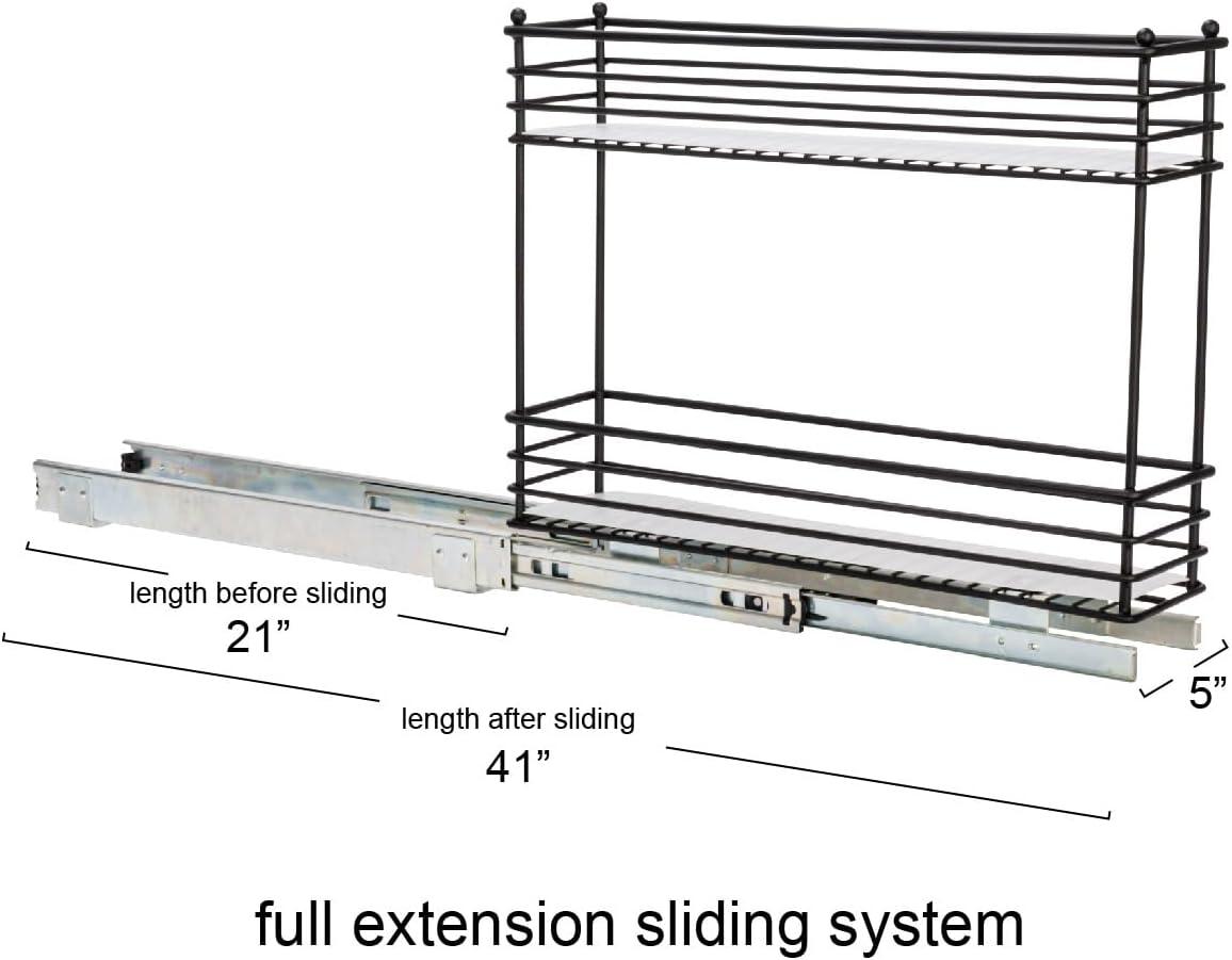 Glidez Multipurpose Paint-Finished Steel Pull-Out/Slide-Out Storage Organizer with Plastic Liners for Under Cabinet Use - 2-Tier Design - Black