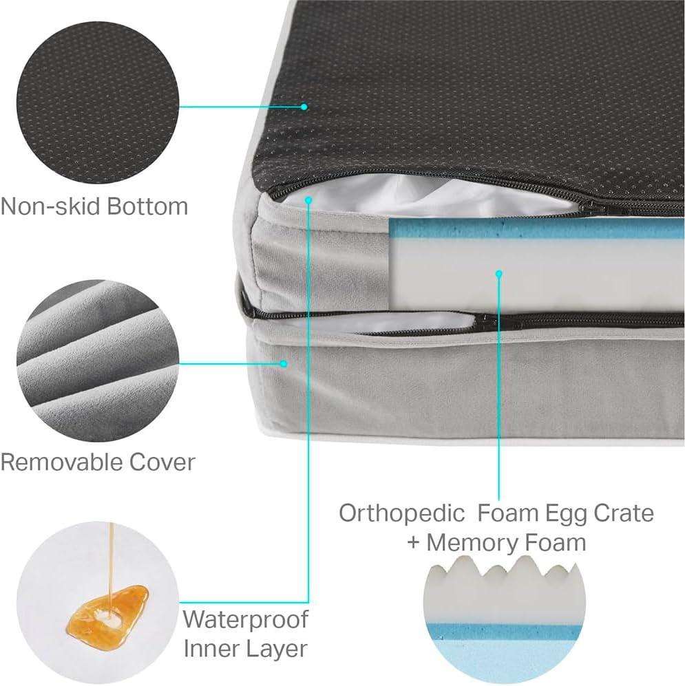 Friends Forever Orthopedic Dog Bed for Medium Dogs, Waterproof Memory Foam Dog Sofa Bed M with Removable Washable Cover, Ally Grey, 28x23x6.5