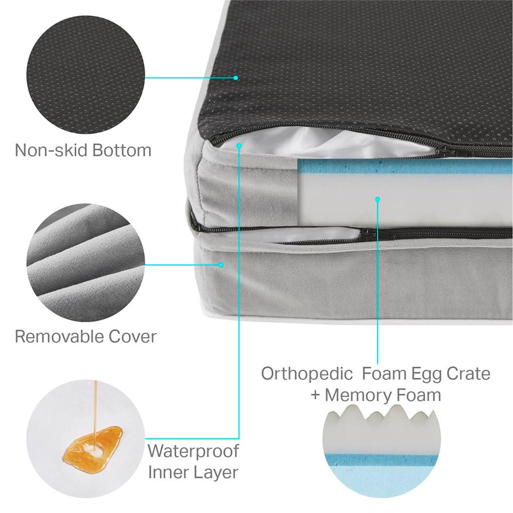 Friends Forever Orthopedic Dog Bed for Medium Dogs, Waterproof Memory Foam Dog Sofa Bed M with Removable Washable Cover, Ally Grey, 28x23x6.5