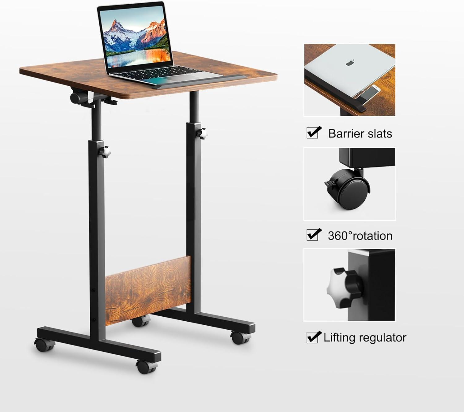 Height Adjustable Mobile Standing Desk 16×24 in,360° Flip Desk Stand Desk Home Office Table Standing Desk for Small Space Offices,Easy to Assemble(Rustic Brown Desktop)