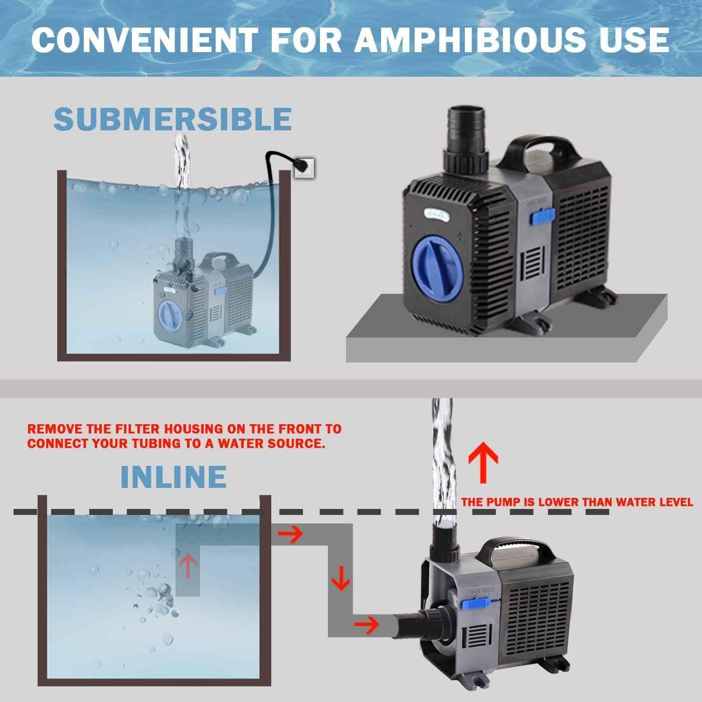 Electric Adjustable Flow Garden Sumbersible Fountain Pond Filter Silent Pump (2100GPH)