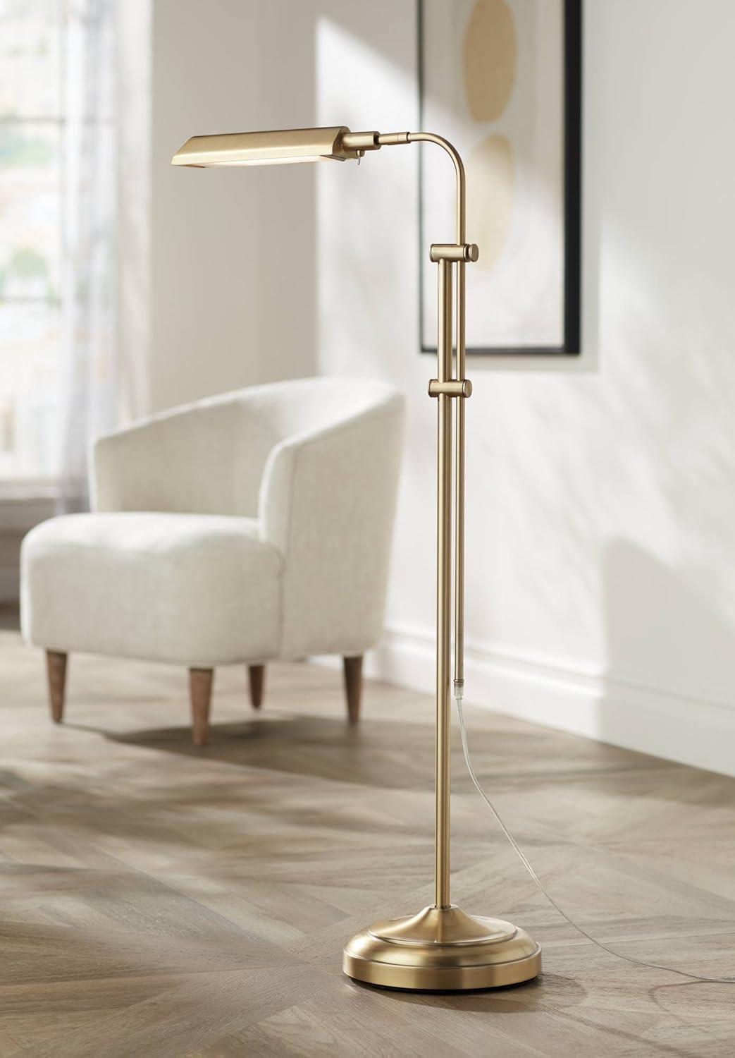 360 Lighting Culver Traditional Pharmacy Floor Lamp Standing 57" Tall Plated Aged Brass LED Adjustable Metal Shade for Living Room Reading Bedroo