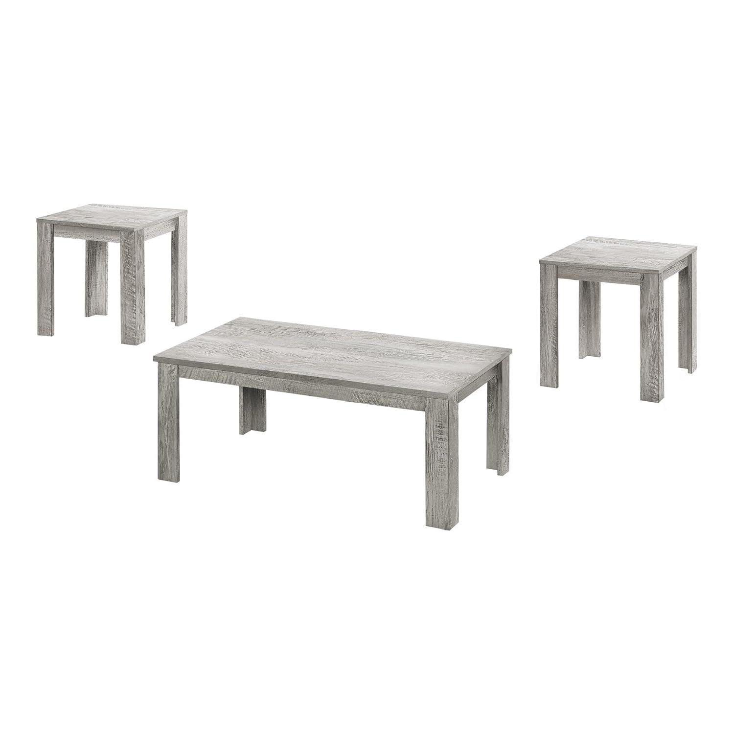 Monarch Specialties Table Set 3Pcs Set Coffee End Side Accent Living Room Laminate Grey Transitional