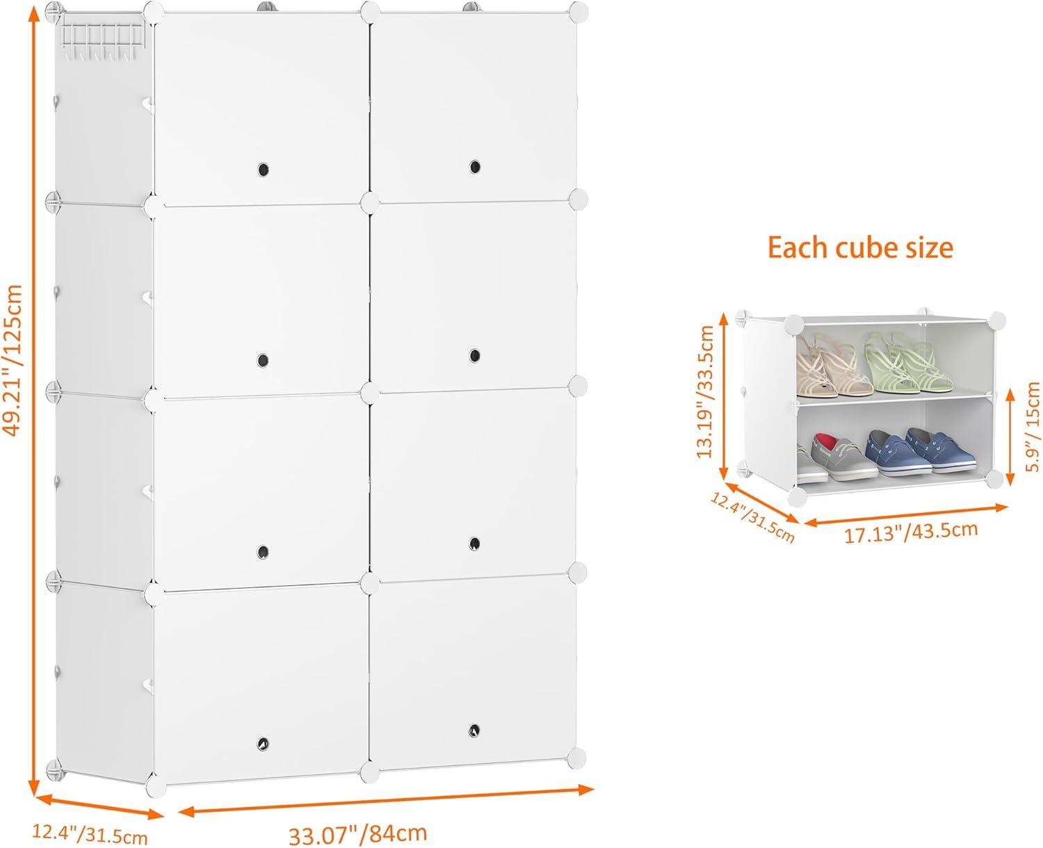 Shoe Rack, 8 Tier Shoe Storage Cabinet with Door, 32 Pair Shoe Organizer Shelves for Closet Hallway Bedroom Entryway, White