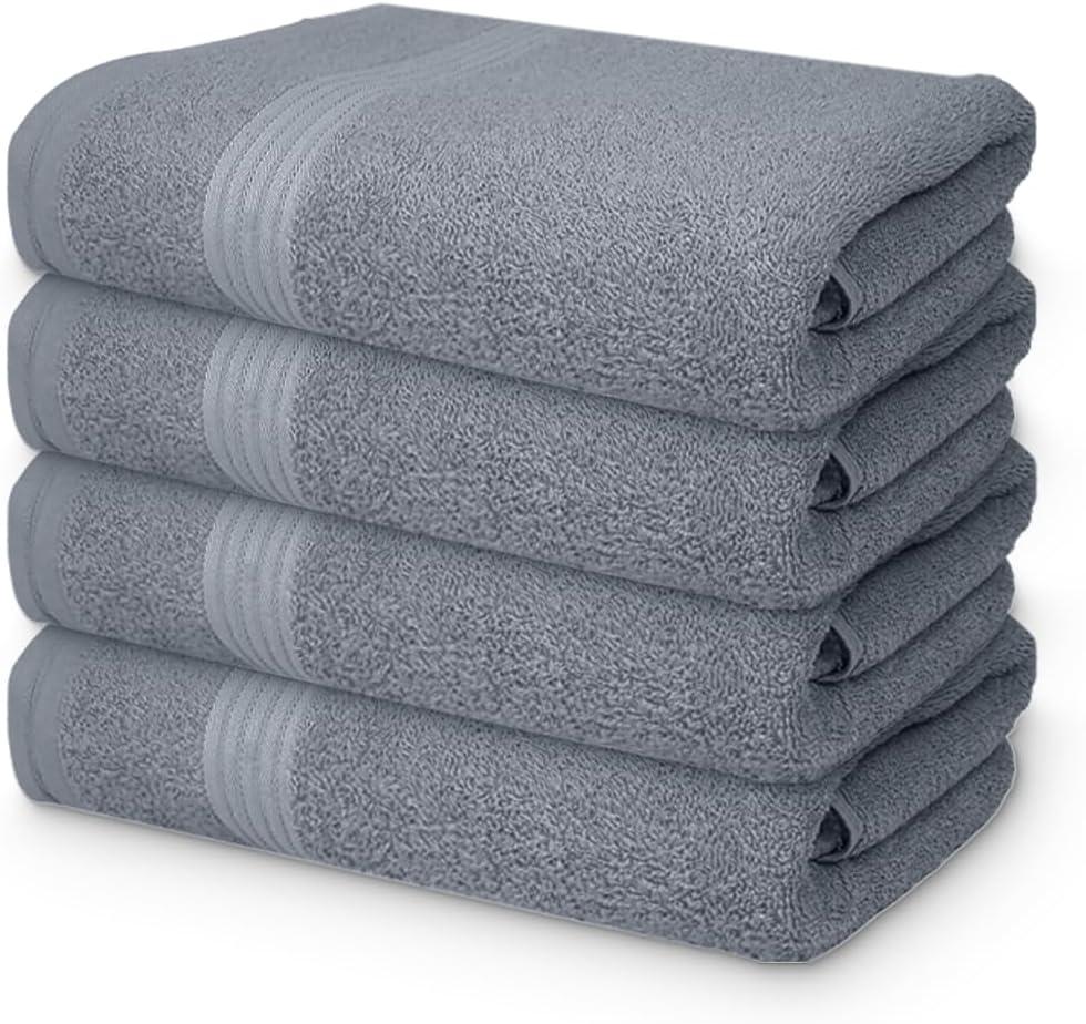 ECO TOWELS Premium Hotel & Spa Bath Towel Cotton, 27" x 54",Set of 4 (Grey)