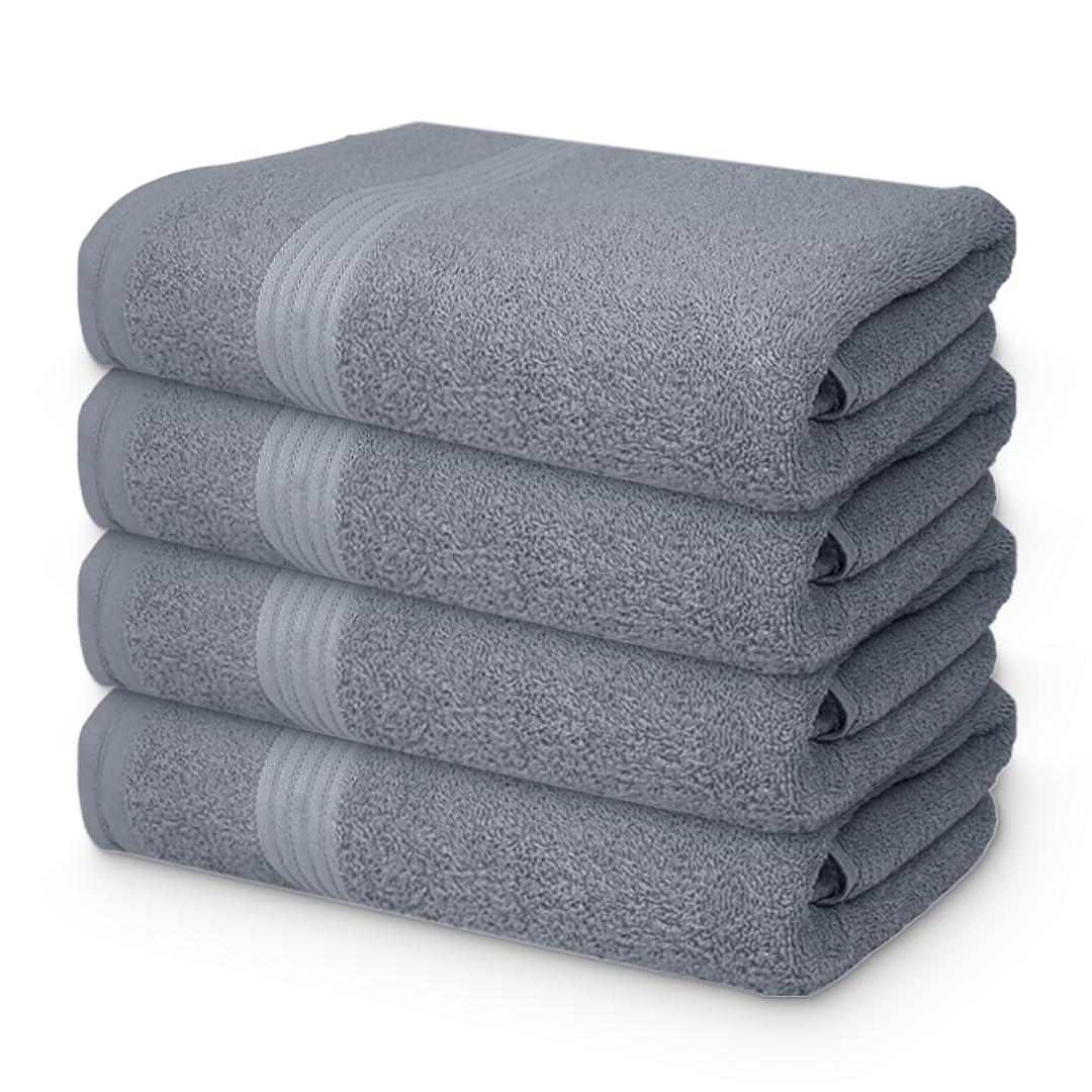 ECO TOWELS Premium Hotel & Spa Bath Towel Cotton, 27" x 54",Set of 4 (Grey)