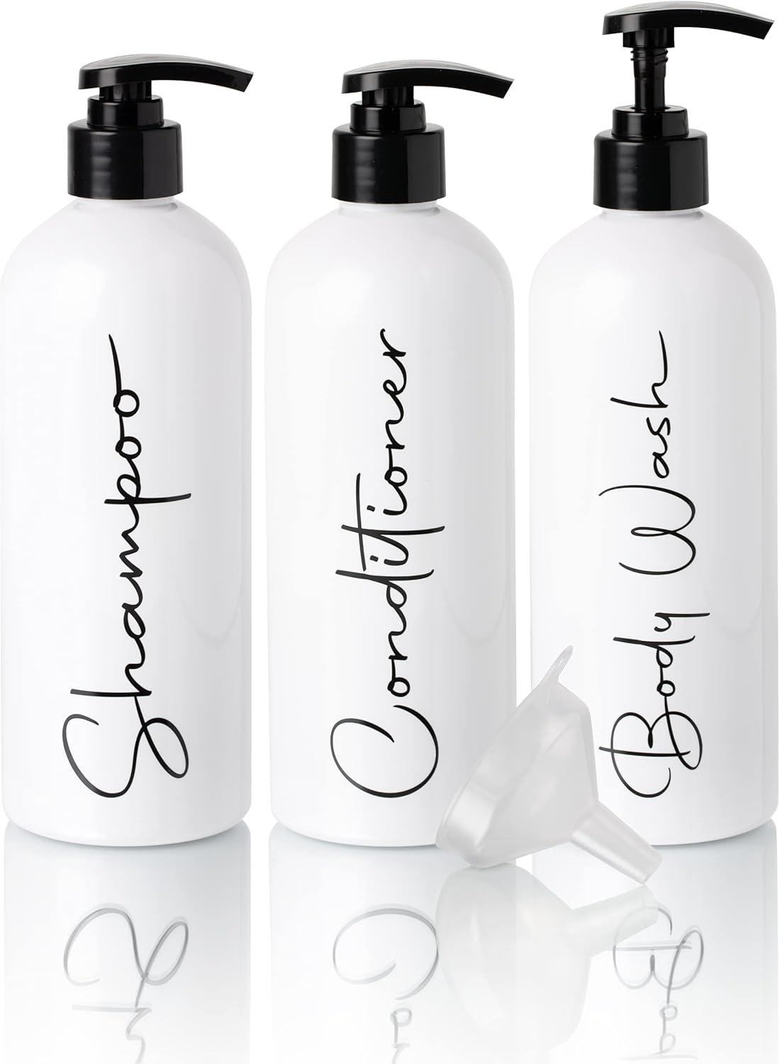 Alora 32oz White Plastic Refillable Shampoo and Conditioner Bottles - Set of 3