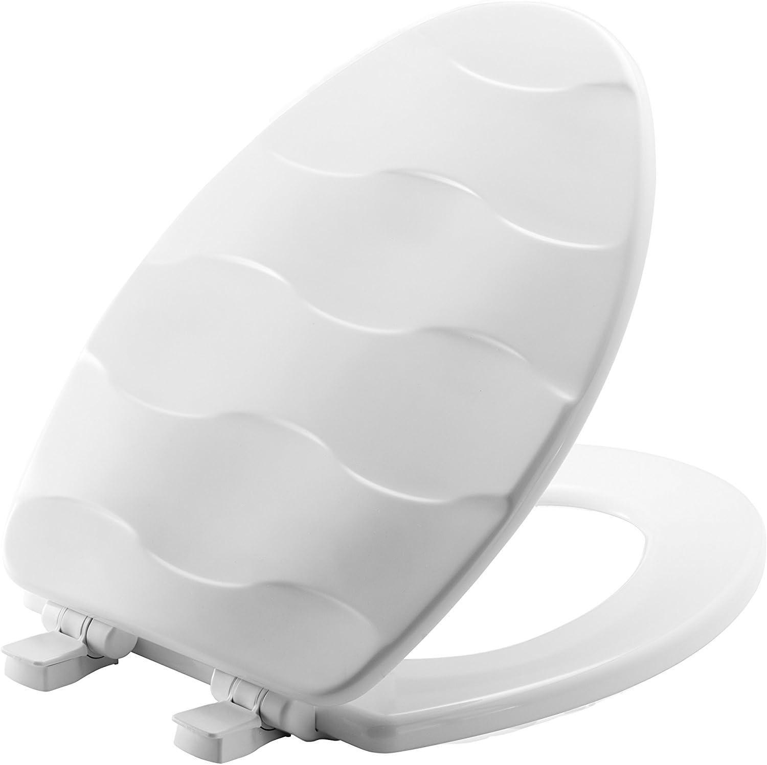 Basket Weave Sculptured Toilet Seat, Slow Close, Never Loosens, ELONGATED, Durable Wood, White