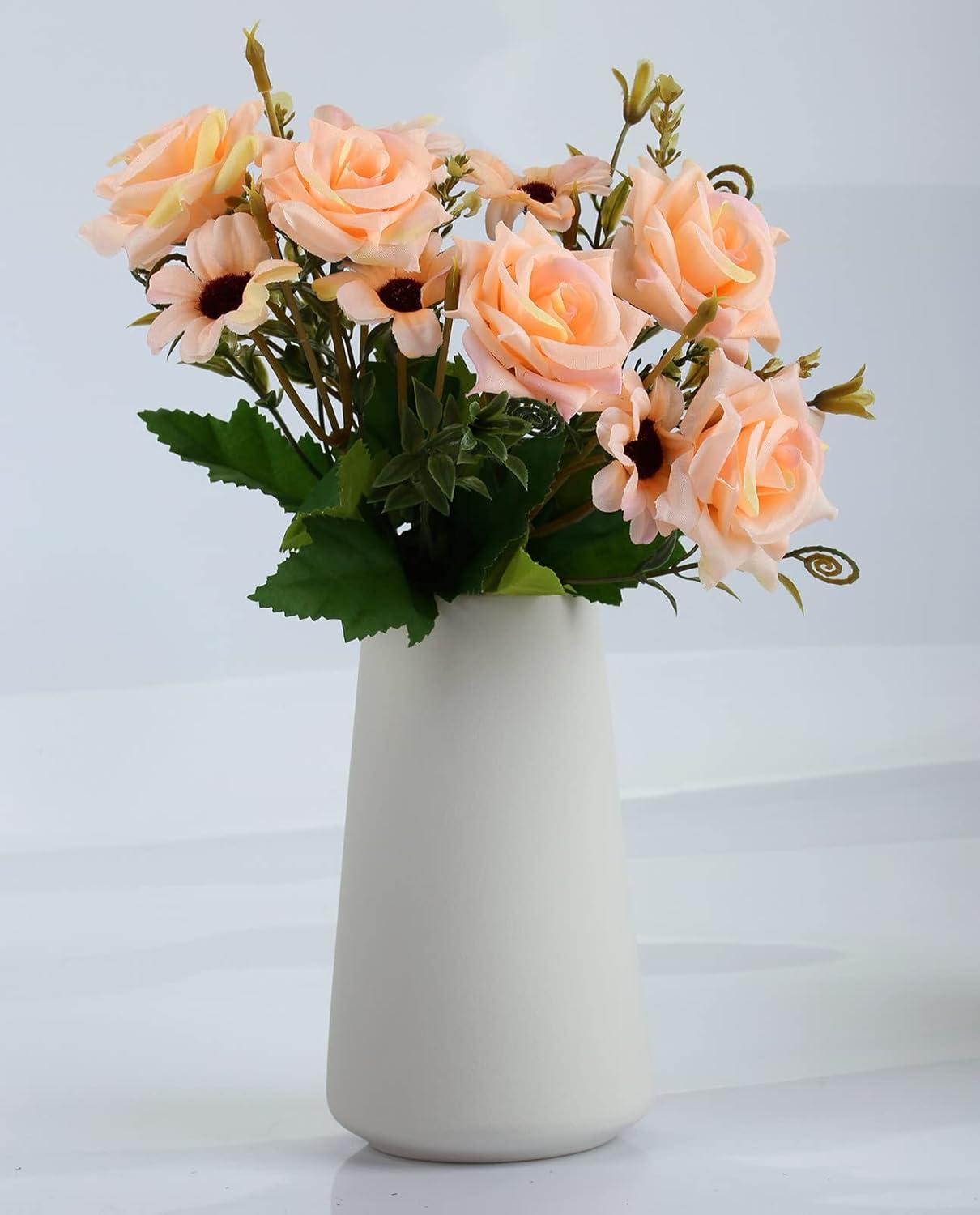 Simple Vase for Flowers Plants, Matte Vases for Modern Table Shelf Home Decor Wedding Boho Decor, 6" H Frosted Elegant Ceramic Vase for Pampas Grass Fluffy Stem Bouquet Lavender Flowers (White, 1)