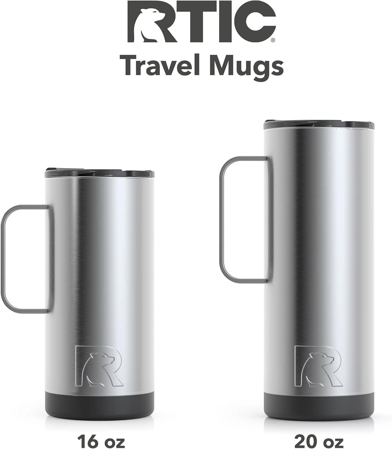 RTIC 16 oz Coffee Travel Mug with Lid and Handle, Stainless Steel Vacuum-Insulated Mugs, Leak, Spill Proof, Hot Beverage and Cold, Portable Thermal Tumbler Cup for Car, Camping