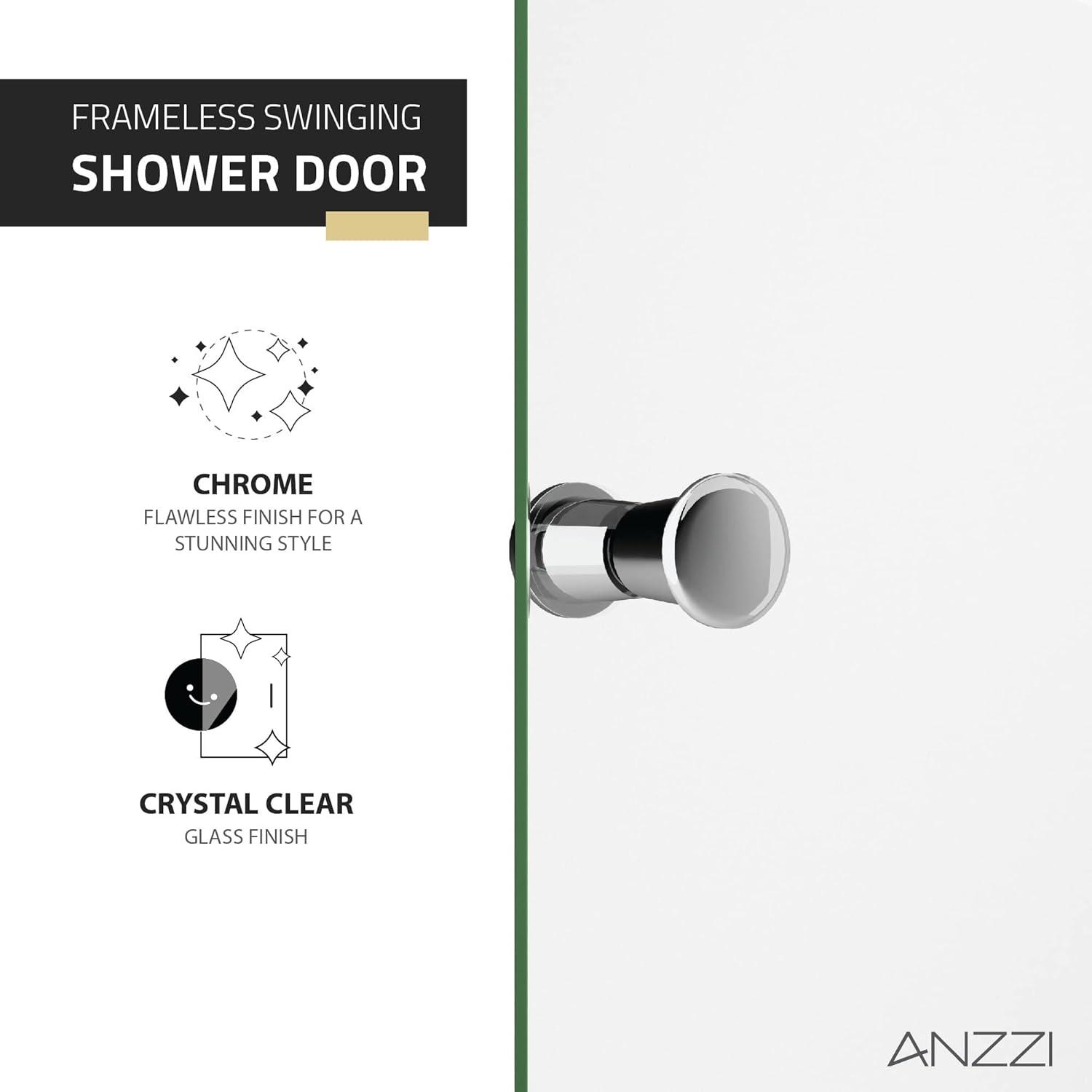 Anzzi 33.3” W x 72” H Frameless Shower Door