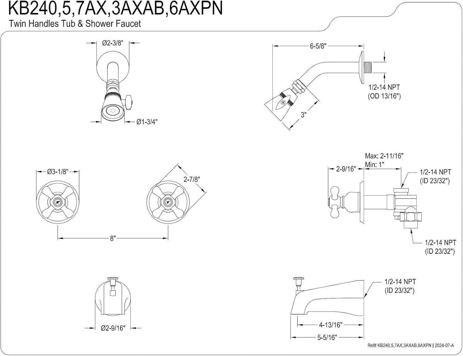 Kingston Brass KB245AX Kingston Brass Victorian Double-Handle Tub and Shower Faucet
