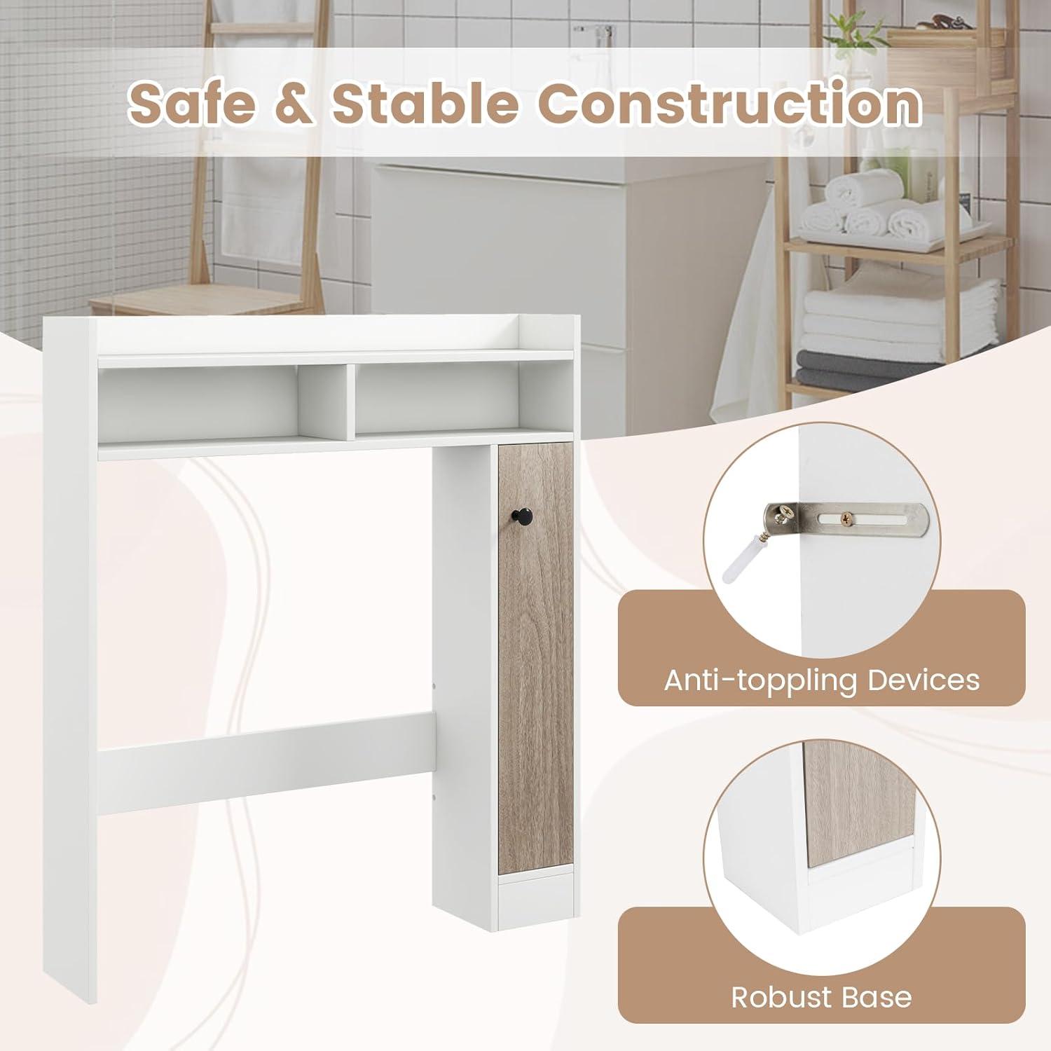 Topcobe Bathroom Over the Toilet Floor Storage Organizer with Adjustable Shelves, Bathroom Furniture, Bathroom Shelves, White