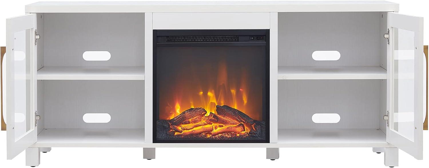 White TV Stand with Log Fireplace Insert - Henn&Hart