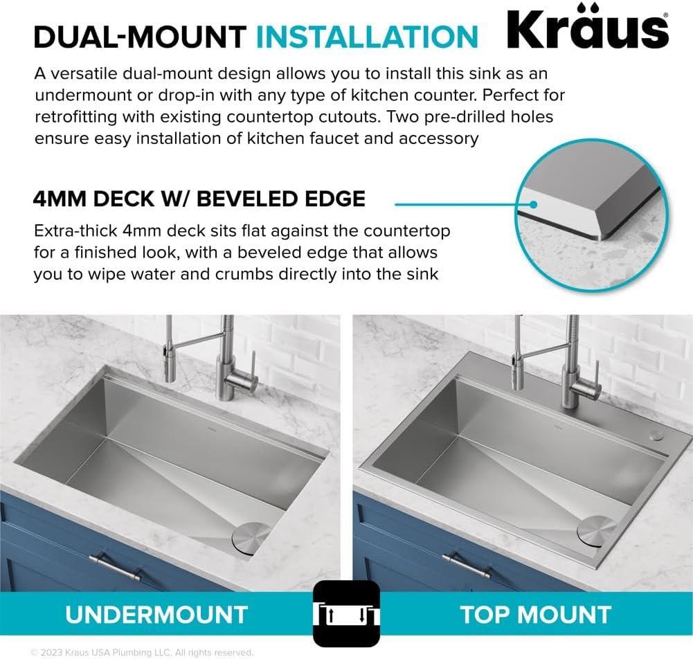 KRAUS Kore™ Workstation 32-inch L Drop-In Single Bowl Stainless Steel Kitchen Sink with Accessories (Pack of 5)