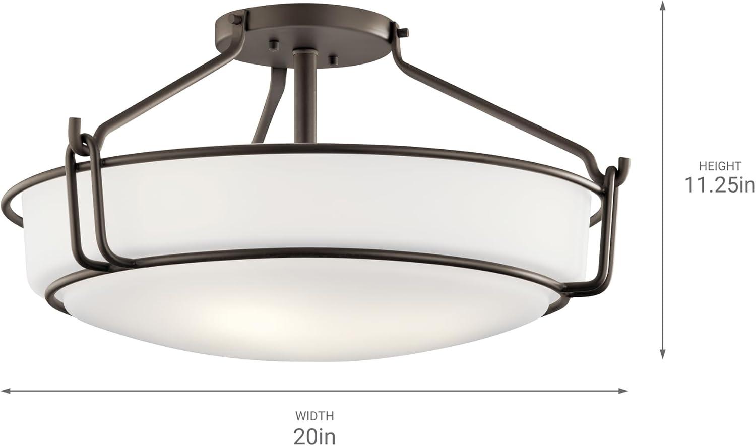 Alkire 22" Olde Bronze Semi-Flush Ceiling Light with Satin Etched Glass