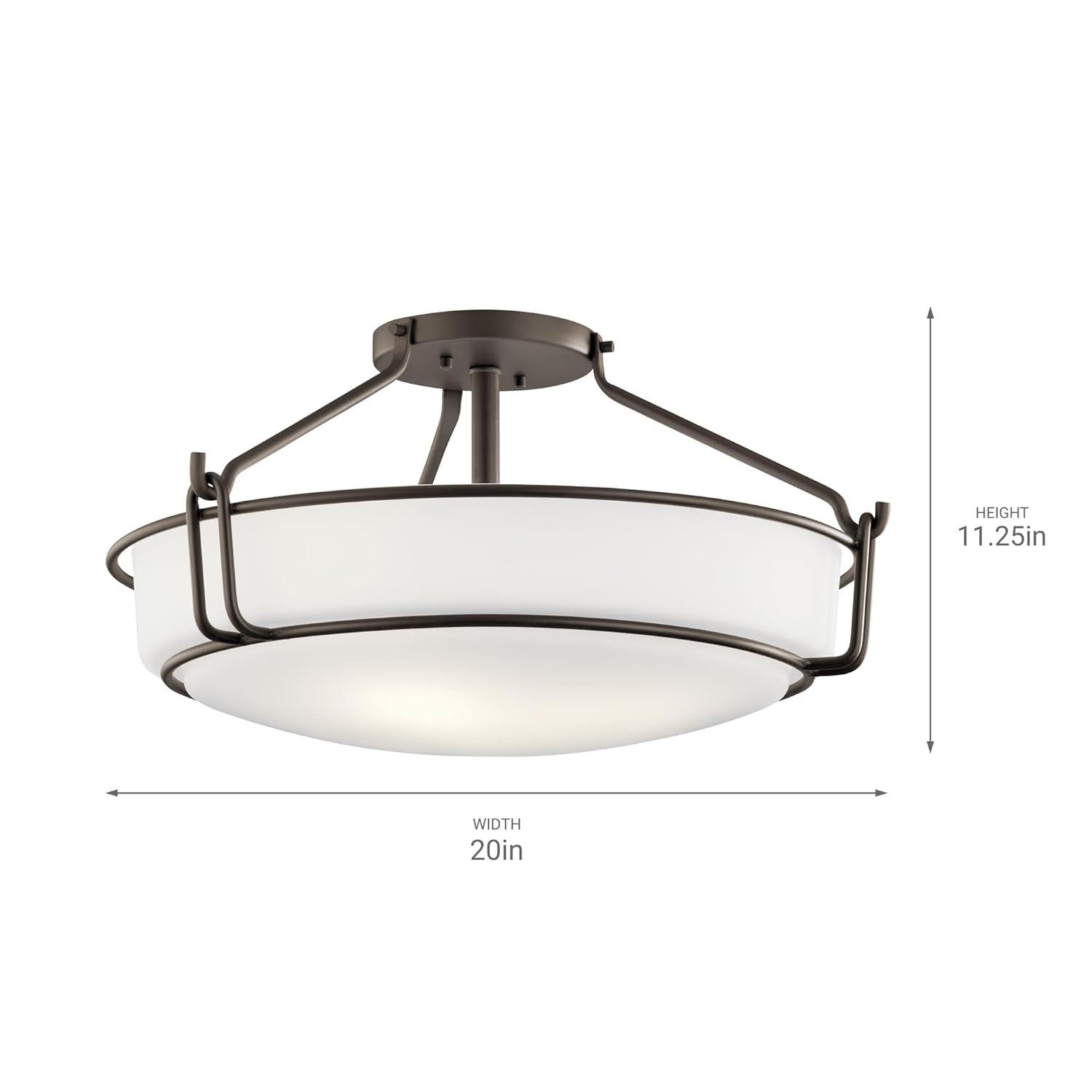 Alkire 22" Olde Bronze Semi-Flush Ceiling Light with Satin Etched Glass