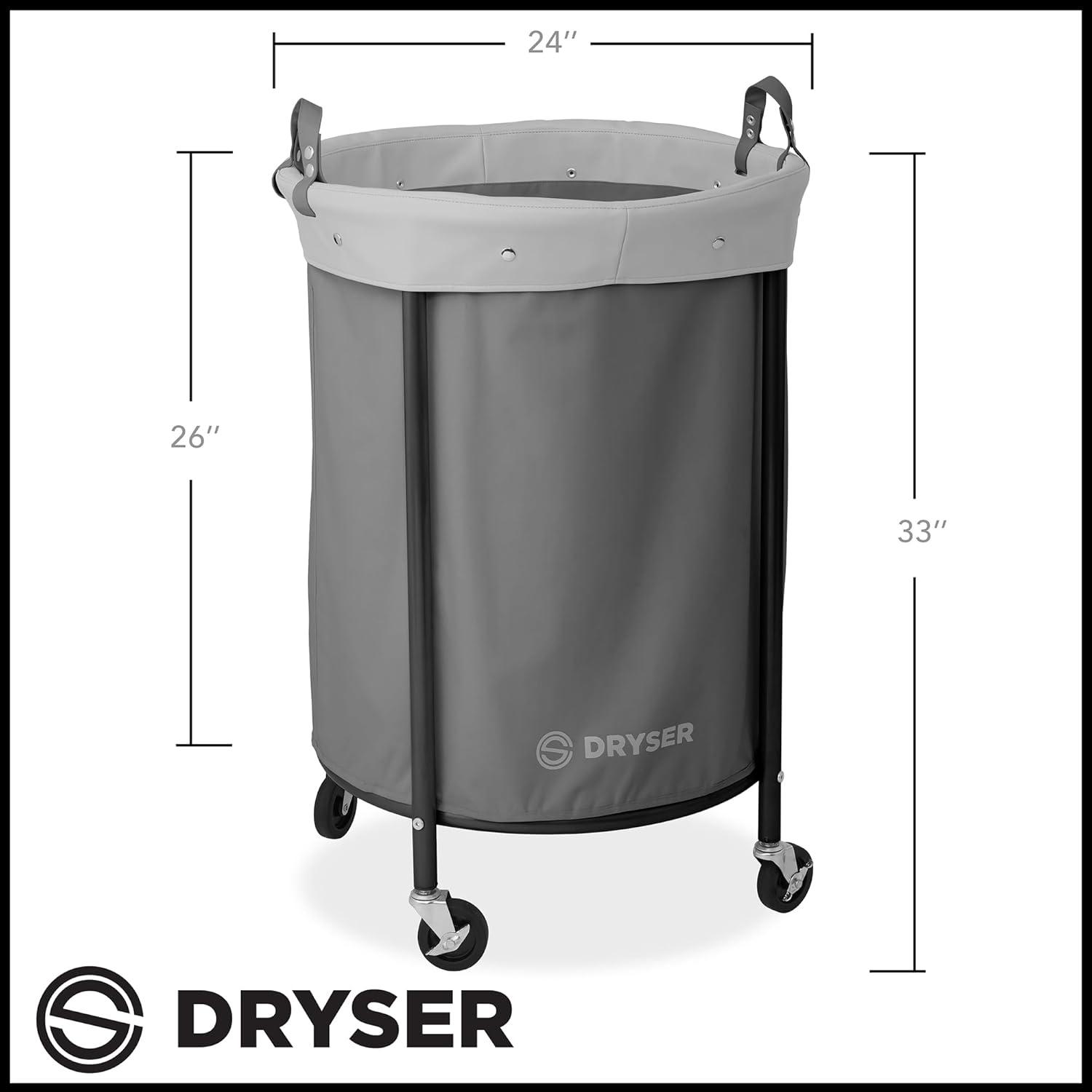Dryser Round Commercial Heavy-Duty Rolling Laundry Hamper, Steel Frame Cart on Wheels with Removable Canvas Bin for Hotel or Home - Gray