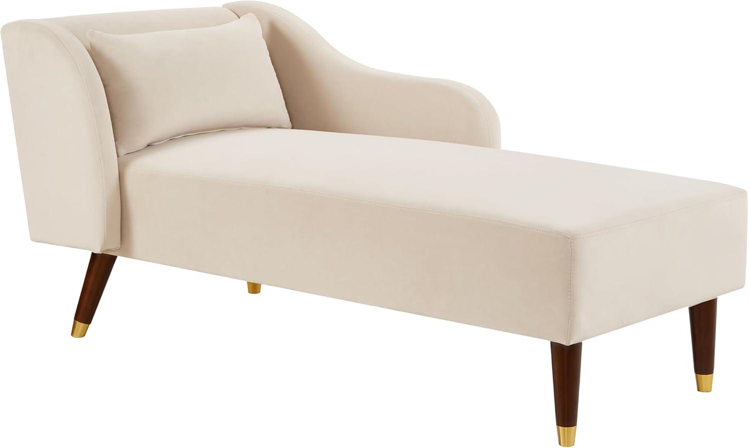 Beige Velvet Upholstered Chaise with Solid Wood Legs