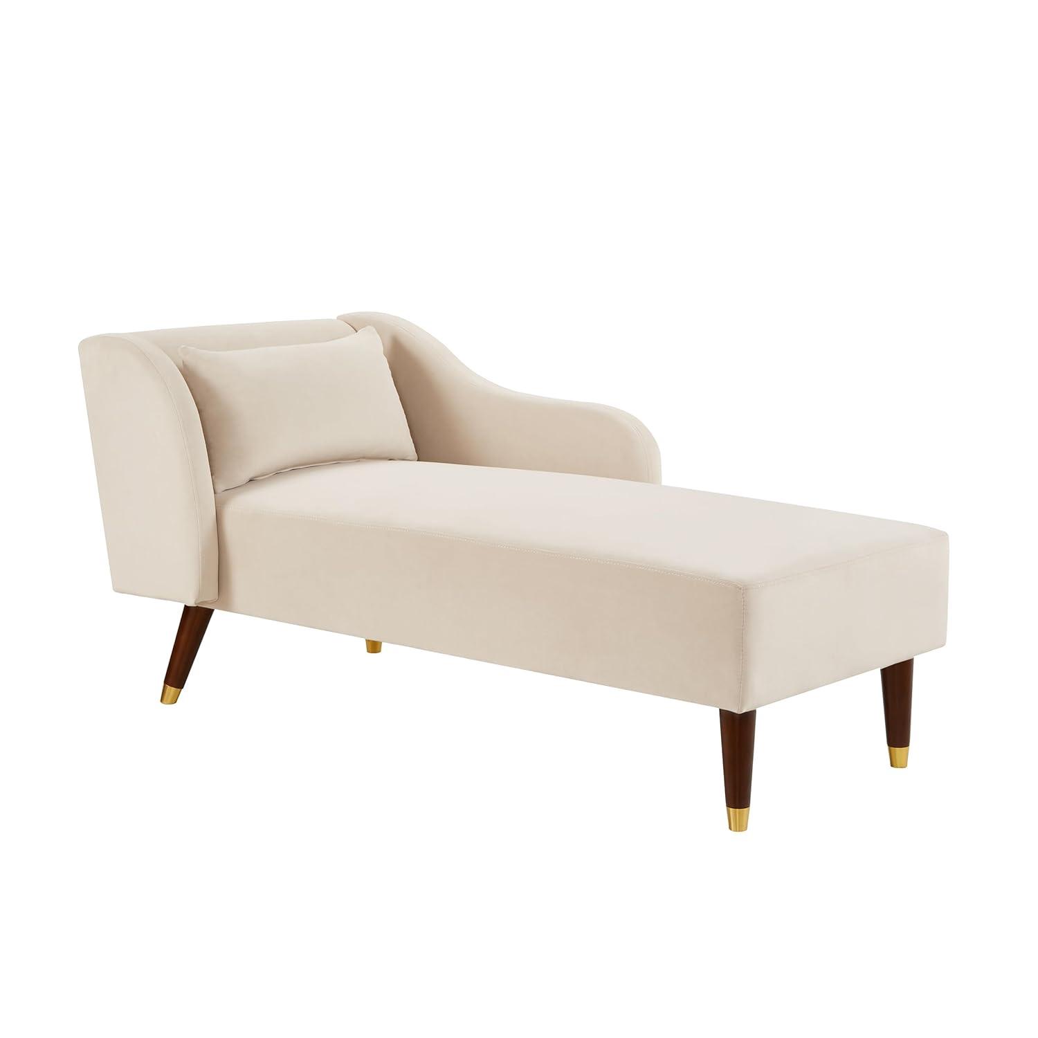 Chaise Lounge Indoor, Velvet Upholstered Lounge Chair with Pillow, Solid Wood Legs Modern Chaise Lounge Chair for Living Room Bedroom Office (Beige)