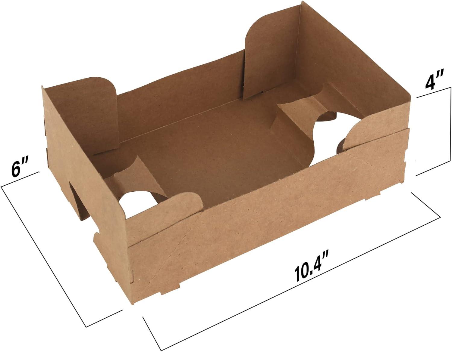 Brown Paperboard Food and Drink Tray with Pop-Up J-Type Design - Pack of 25