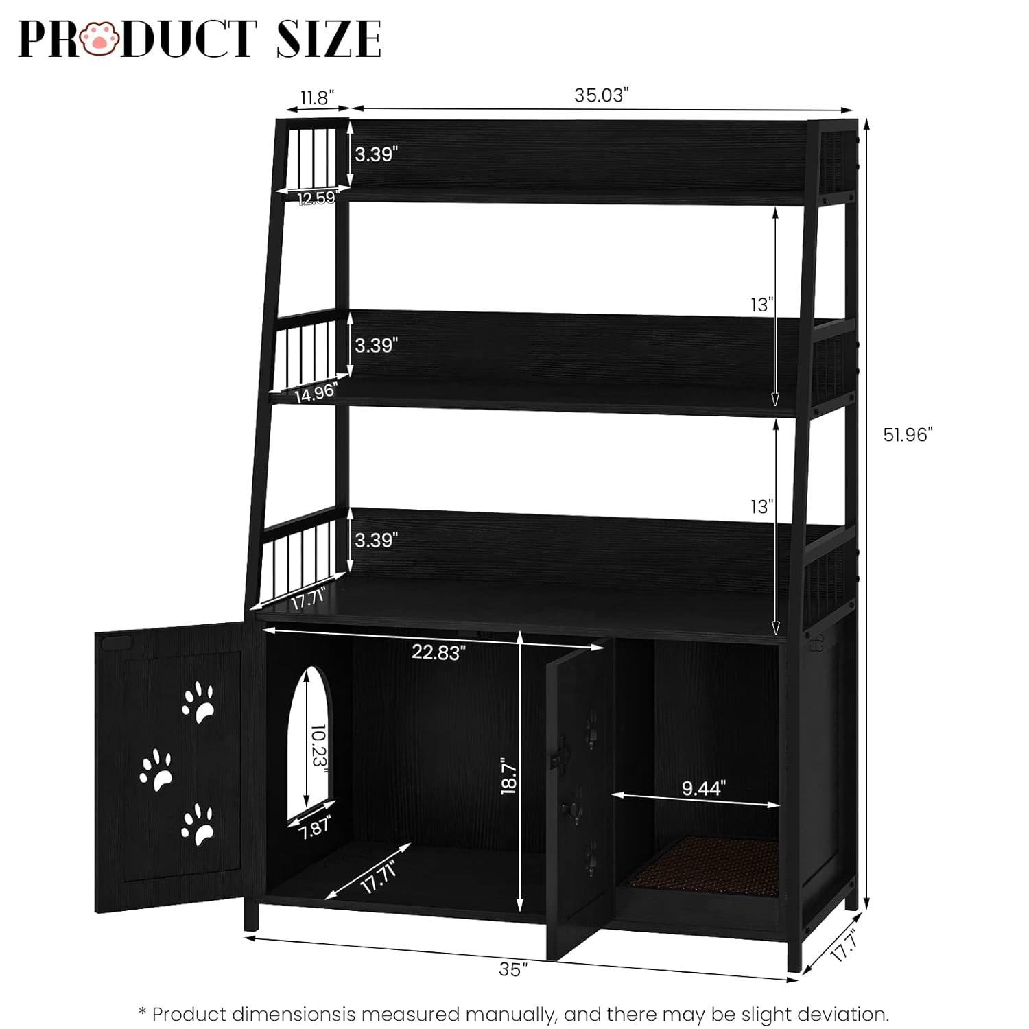 Recaceik Large Cat Litter Box Enclosure with Shelf Storage, Hidden Cat Washroom Furniture, Wooden Cat House with Scratch Pad, Sturdy Indoor Cat Cabinet with 2 Doors, Black