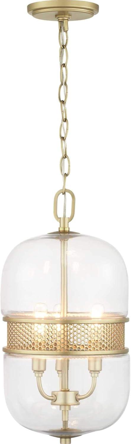 Cayce Vintage Gold 3-Light Globe Pendant with Hexagonal Glass Design