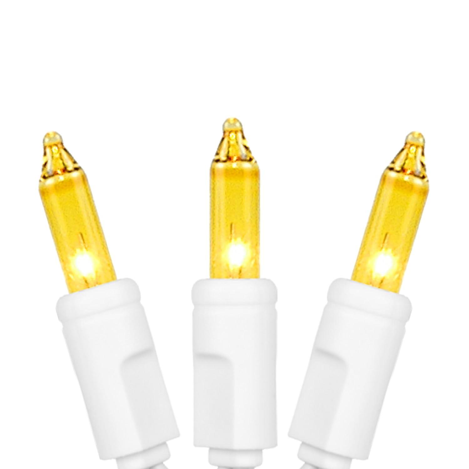 Novelty Lights Yellow 50 Light Incandescent Mini Christmas String Lights White Wire 11 Feet