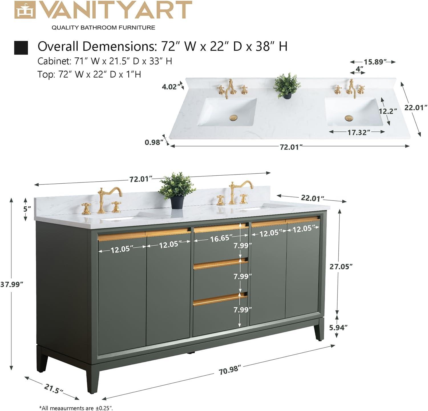 72 Double Bathroom Vanity with Top