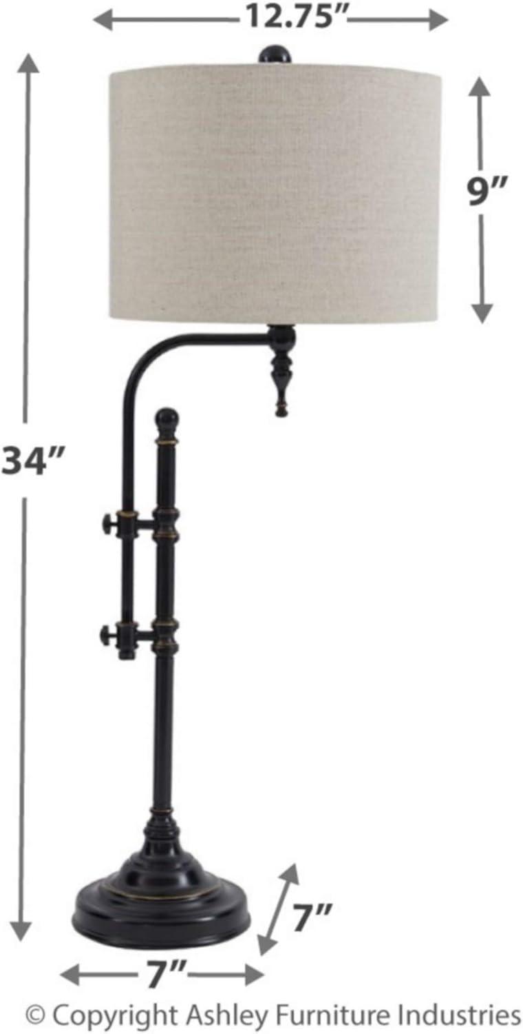 Adjustable Black Metal Table Lamp with Beige Shade