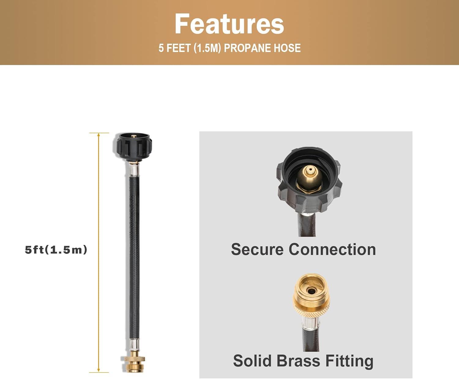 Royal Gourmet Royal Gourmet 5 Feet Propane Hose Adaptor, 1 Lb Portable Appliance to 20 Lb Lp Tank Converter with Type 1 Connection, Black