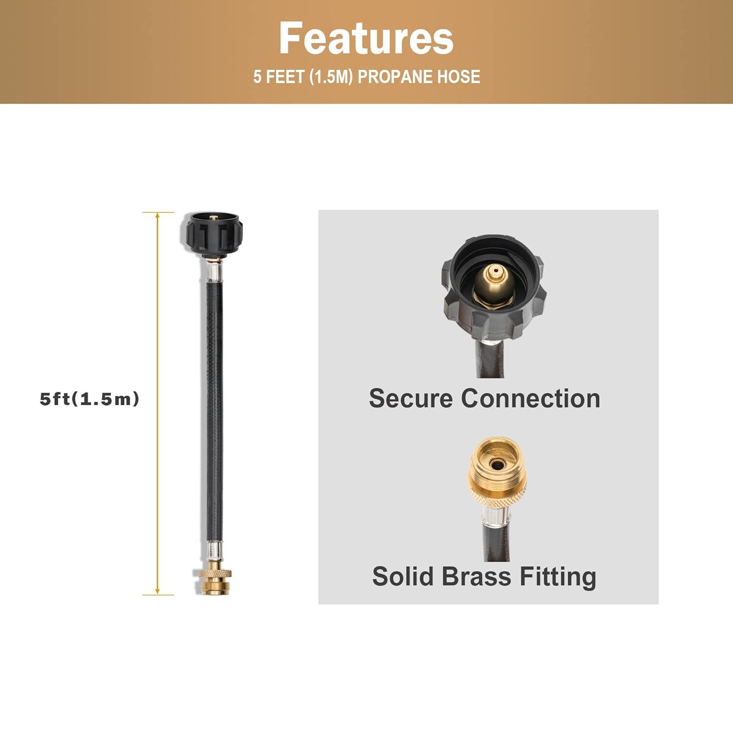 Royal Gourmet Royal Gourmet 5 Feet Propane Hose Adaptor, 1 Lb Portable Appliance to 20 Lb Lp Tank Converter with Type 1 Connection, Black