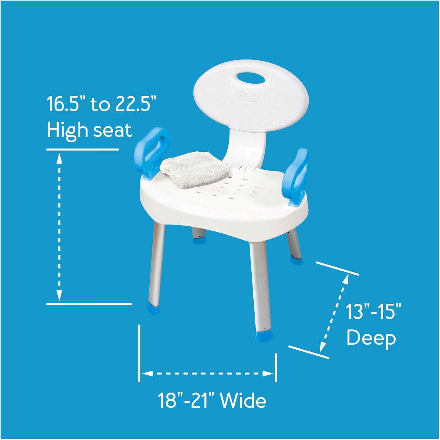 Carex E-Z Bath and Shower Seat with Handles and Back for Support, Seniors, 300 lb Weight Capacity