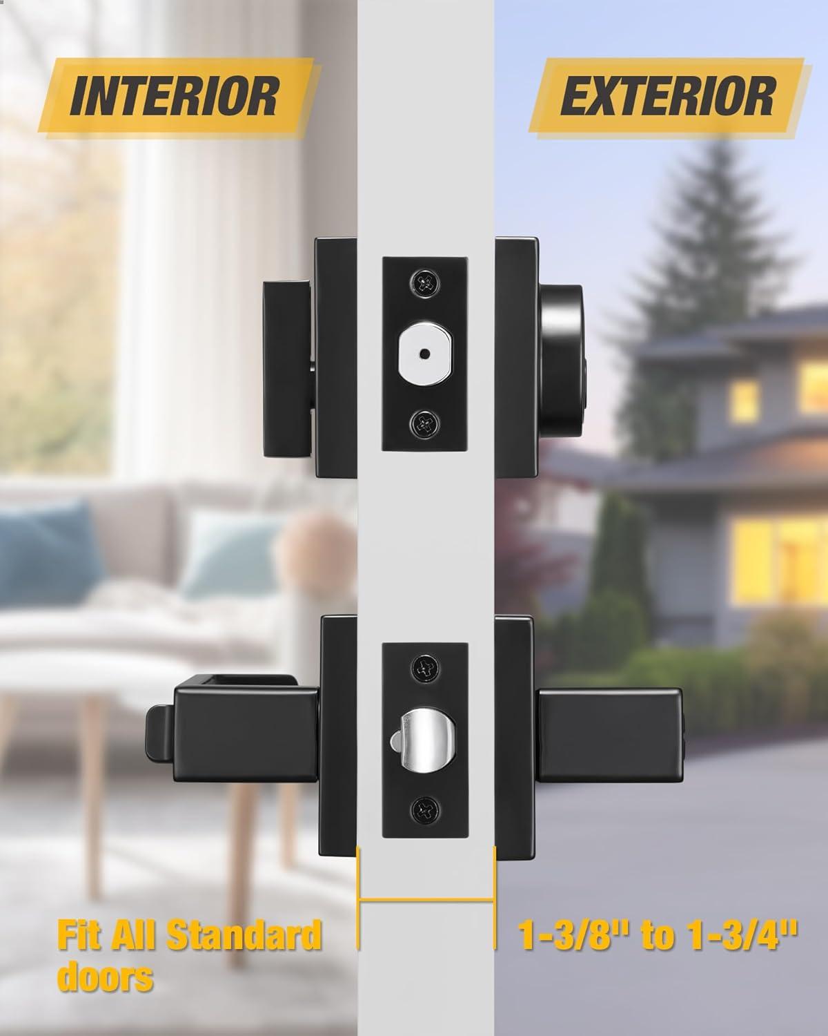 Front Door Handle and Deadbolt Set, Matte Black Exterior Door Lock Set with Deadbolt, Front Door Handles and Locks (2 Pack)