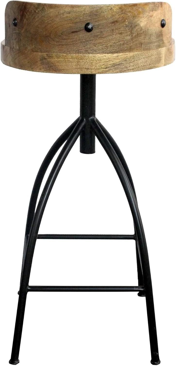 The Urban Port 30-35" Industrial Style Adjustable Swivel Stool with Backrest and Height Options Brown/Black