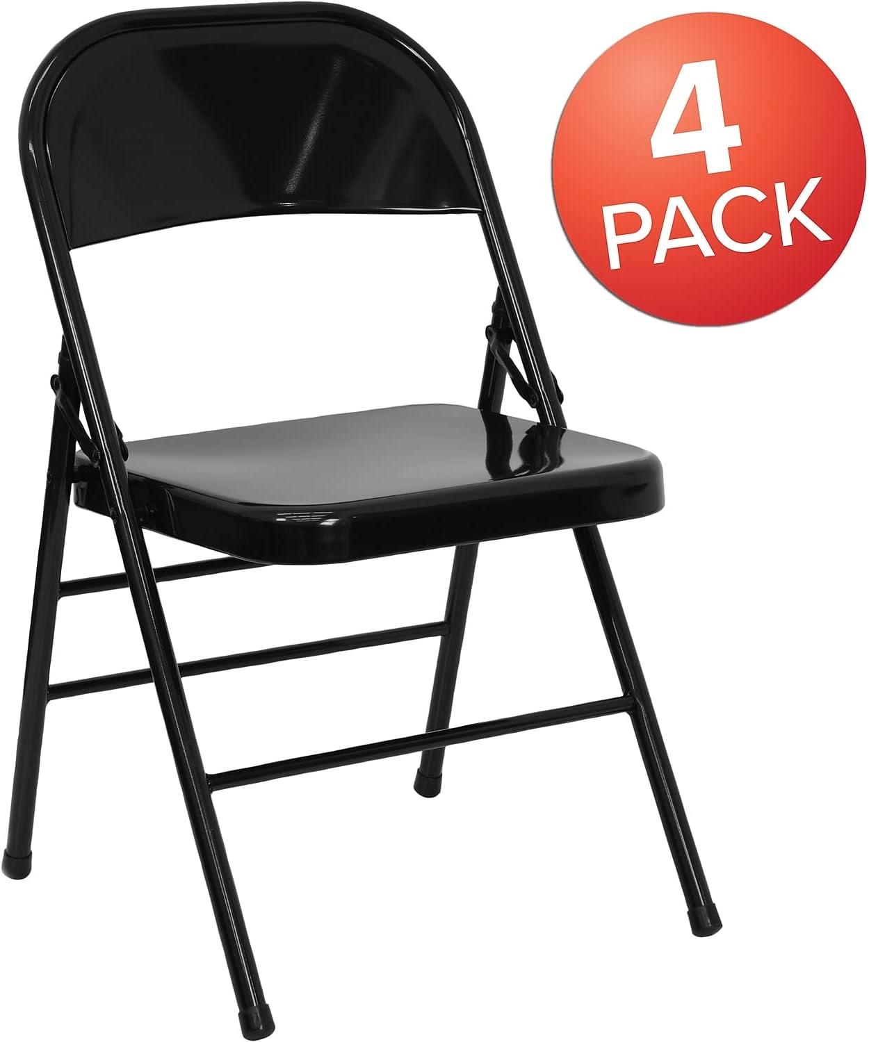 Flash Furniture 4 Pack HERCULES Series Triple Braced & Double Hinged Black Metal Folding Chair