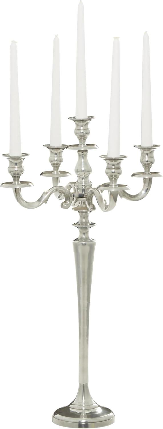 DecMode 5 Holder Silver Aluminum Metal Scroll Tall Candelabra