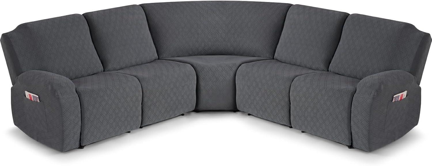 5-Pieces Recliner Corner Sectional Sofa Slipcovers- Oversized Box Cushion Reclining Sofa Covers for L Shaped Couch with Pockets ( 5 Seater)