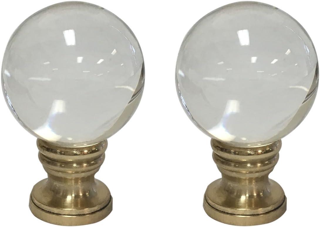 Royal Designs CCF-2016M-PB-2 Medium Clear Ball K9 Crystal Finial For Lamp Shade With Polished Brass Base, Set of 2