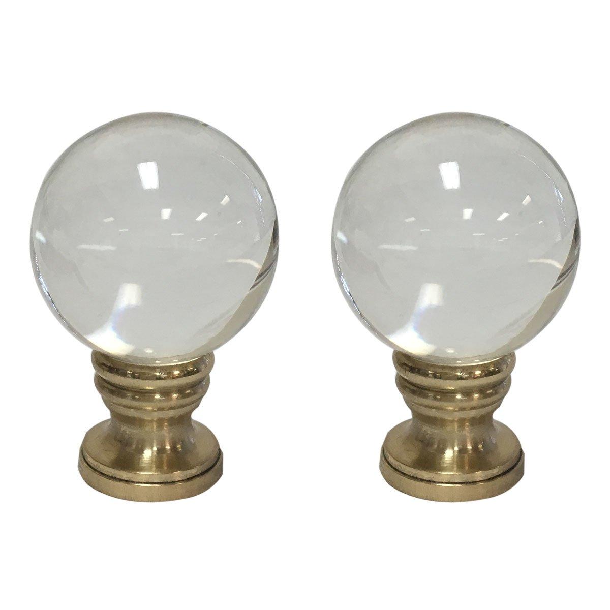 Royal Designs CCF-2016M-PB-2 Medium Clear Ball K9 Crystal Finial For Lamp Shade With Polished Brass Base, Set of 2