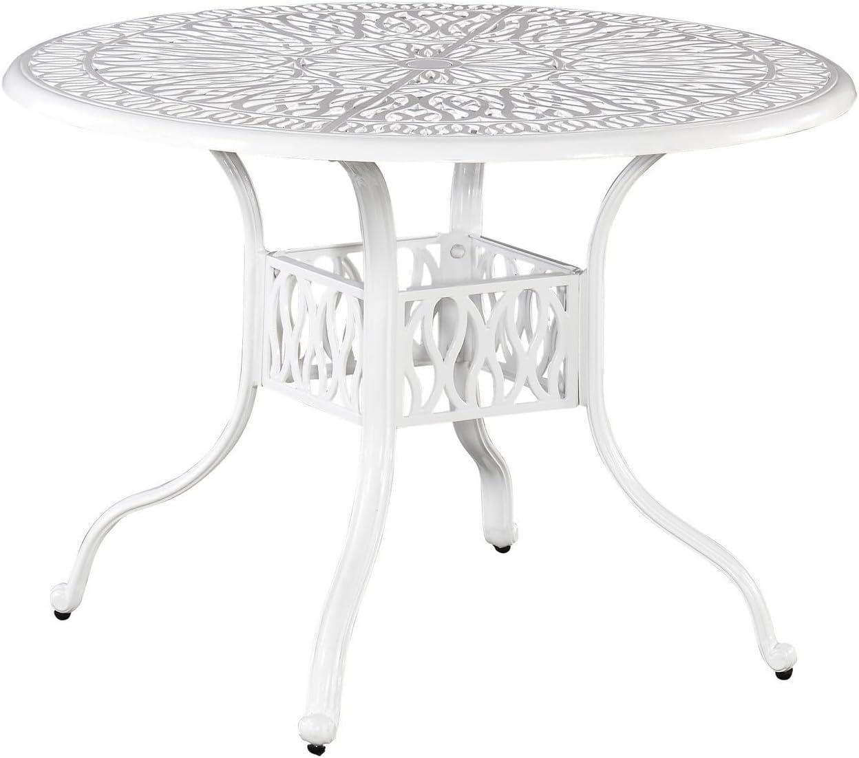 Capri 42" Floral-Patterned Cast Aluminum Outdoor Dining Table in Off White