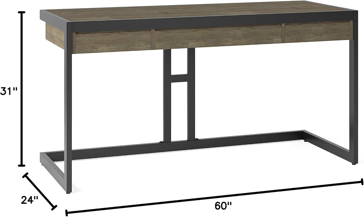 Erina 60" Distressed Grey Acacia Wood Desk with Metal Frame