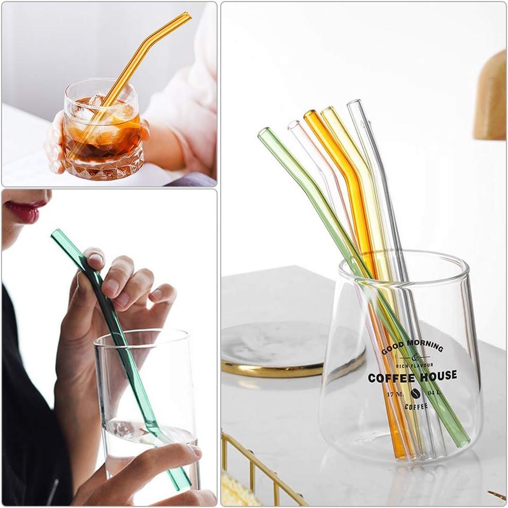 Reusable Glass Straws, Bent Glass Drinking Straws with 2 Cleaning Brushes, Colorful Straws for Smoothies, Milkshakes, Juice(Multicolor, 12 Pack)