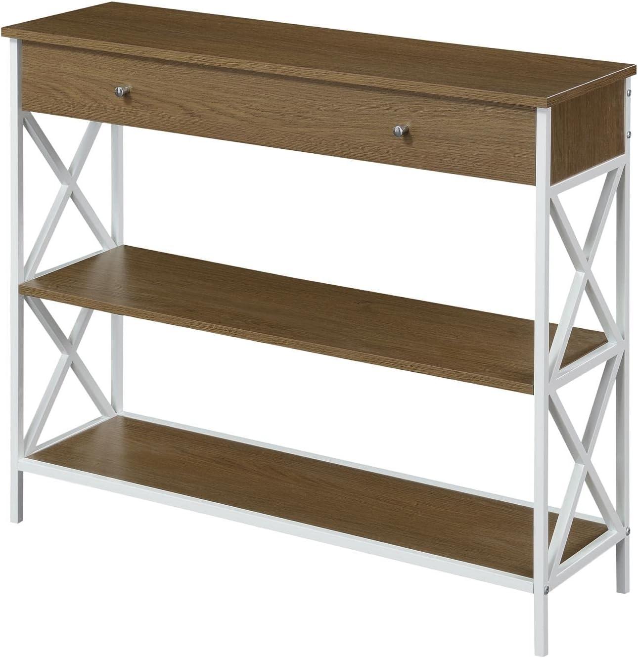 Tucson One-Drawer Console Table in Caramel Wood with White Metal Frame